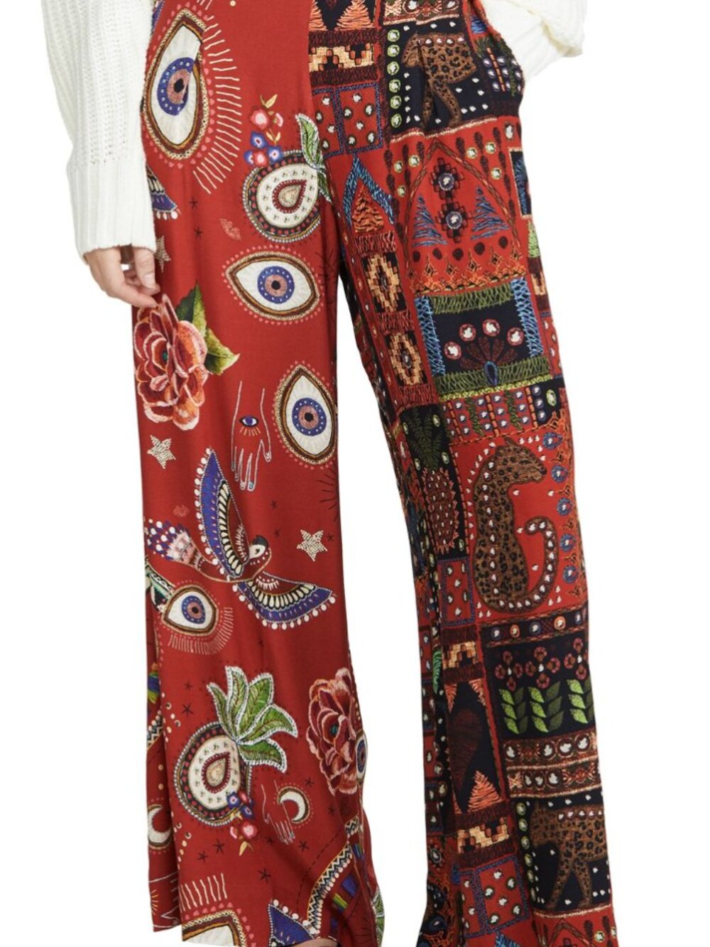 FARM Rio Mystic Red Mixed Print Wide Leg Pants Medium Boho Evil Eye - Picture 2 of 15